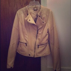 Tan synthetic leather jacket by Jou Jou